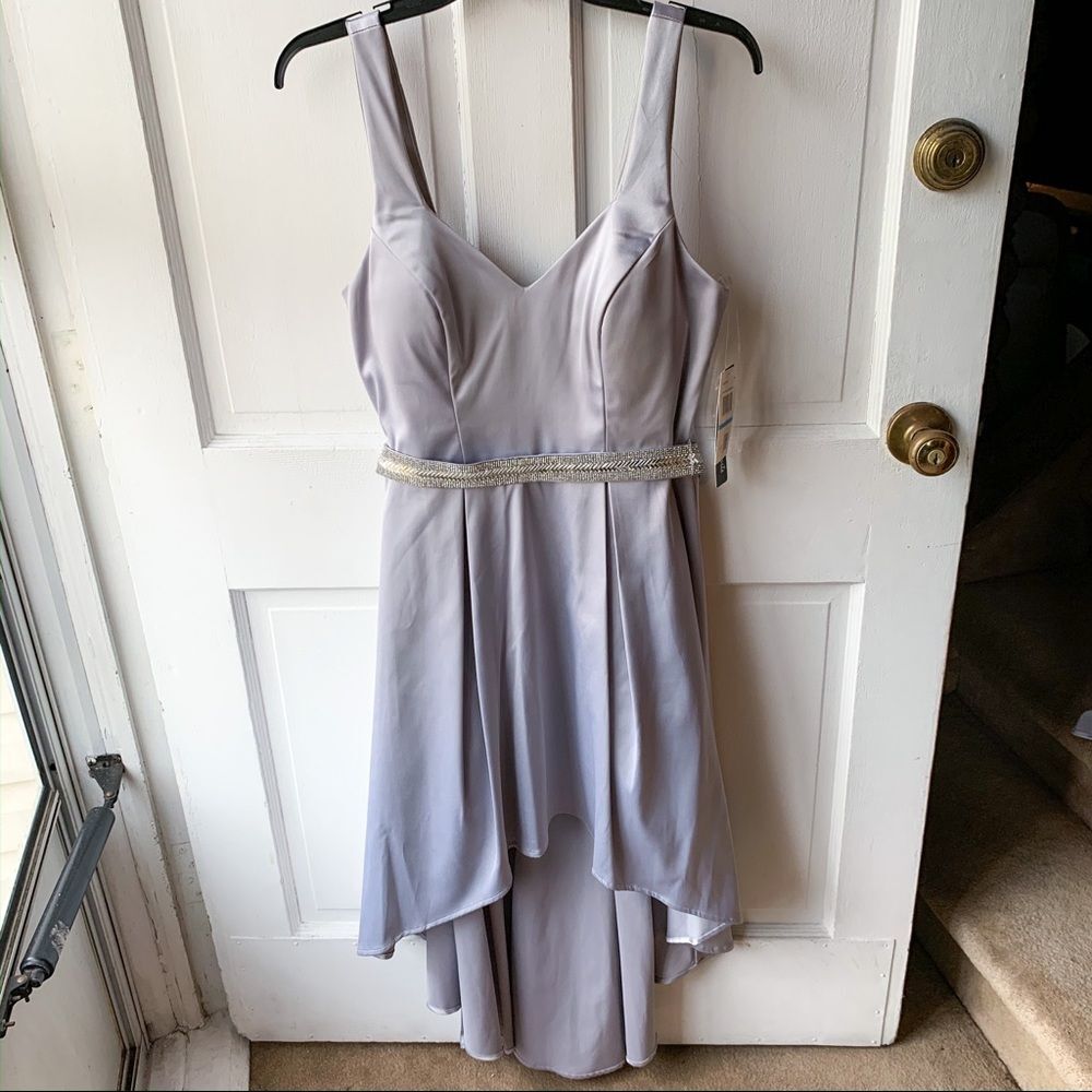 Nordstrom Sequin Hearts Juniors Dress Size 9 NWT Silver‎ High-Low Belt Formal